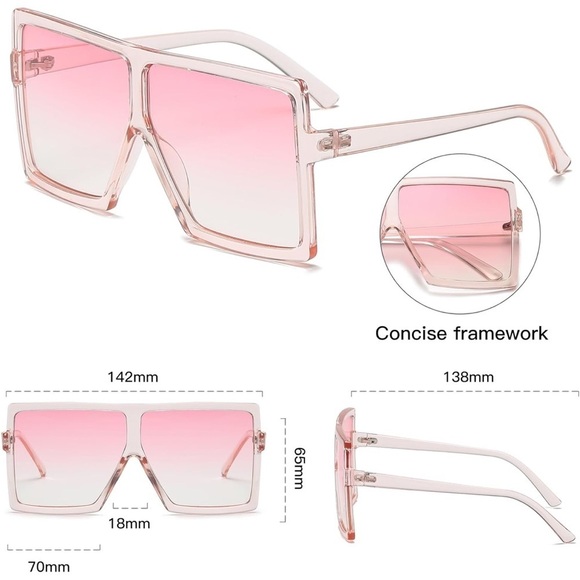Light Pink Square Oversized Sunglasses UNISEX Flat Top Fashion Shades

0106